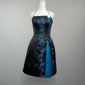 Y2K Beaded Fairy Prom Dress in Black + Blue Whimsigoth Floral Formal Women's 4